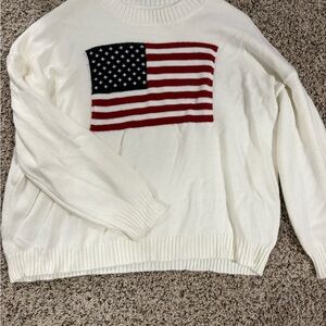 Women's Cream Crewneck Sweater with Flag Design